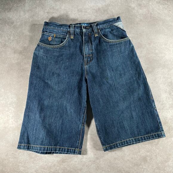 Y2K Rocawear Baggy Grunge Dark Wash Denim Embroidered Shorts - Picture 2 of 8